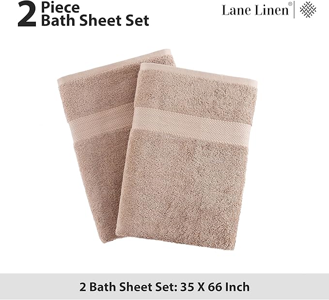 LANE LINEN 100% Natural Cotton Bath Sheets 2 Pack (35"x66") - Ring Spun Tech Extra Large Towel Sets - Quick Dry, Soft & Absorbent Oversized Shower Towels - Holds Well After Multiple Washes - Taupe