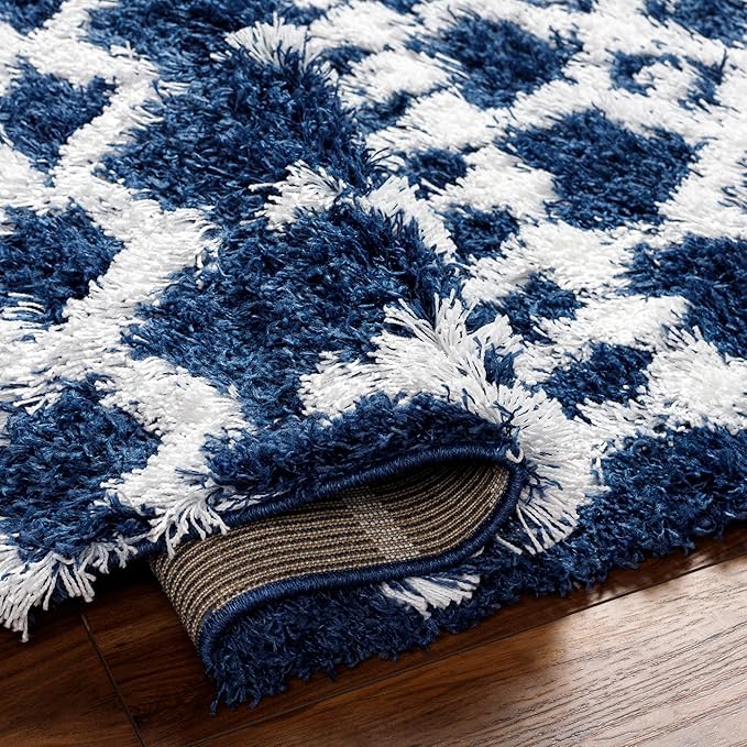 Livabliss Hapsburg Moroccan Shag Area Rug, 6'7" x 9'6", Navy/White