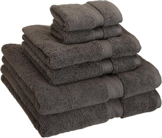 Superior Egyptian Cotton Pile 6 Piece Towel Set, Includes 2 Bath, 2 Hand, 2 Face Towels/Washcloths, Ultra Soft Luxury Towels, Thick Plush Essentials, Guest Bath, Spa, Hotel Bathroom, Charcoal