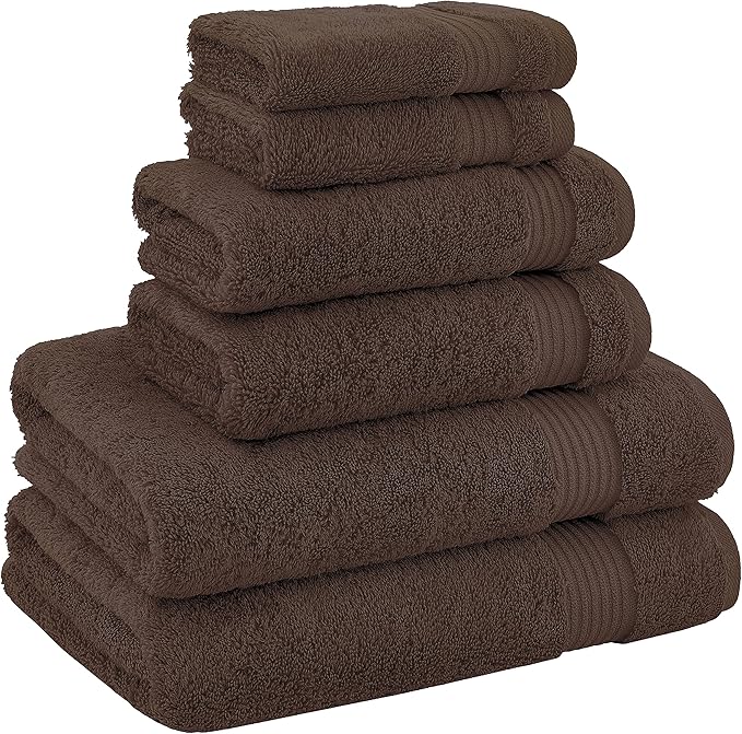 American Veteran Towel, 100% Cotton Turkish 6 Piece Towel Set, Luxury Towels Set of 6 for Bathroom Essentials, 2 Bath Towels 2 Hand Towels 2 Washcloths, Brown