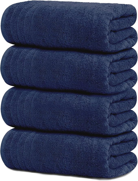 Tens Towels Pack of 4 Extra Large Bath Towels 30 x 60 Inches, 100% Cotton, Larger & Lighter Weight, Quicker to Dry, Super Soft and Absorbent, Perfect for Bathroom, Navy