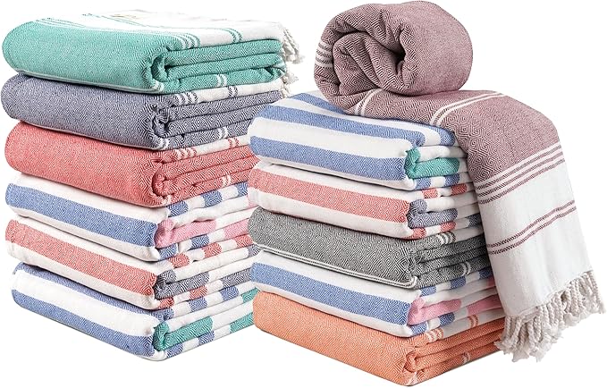 LANE LINEN 12 Pack Oversized Beach Towels – Pre-Washed, Quick Dry, Lightweight Travel Pool Towels for Adults, 39"x71" – Oceanic Twelve