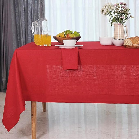 D'Moksha Homes Bright Red Linen Tablecloth 54 x 72 Inch - 100% Pure Linen Tablecloth for Rectangle Tables - Machine Washable Table Cloth for Winter, Holiday, New Year