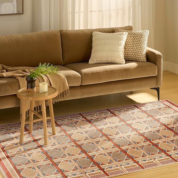 Nourison Home Nordic Rust Multicolor 4' x 6' Area Rug - Easy Clean, Non Shedding, Bed Room, Living Room, Dining Room, Kitchen (4' x 6')