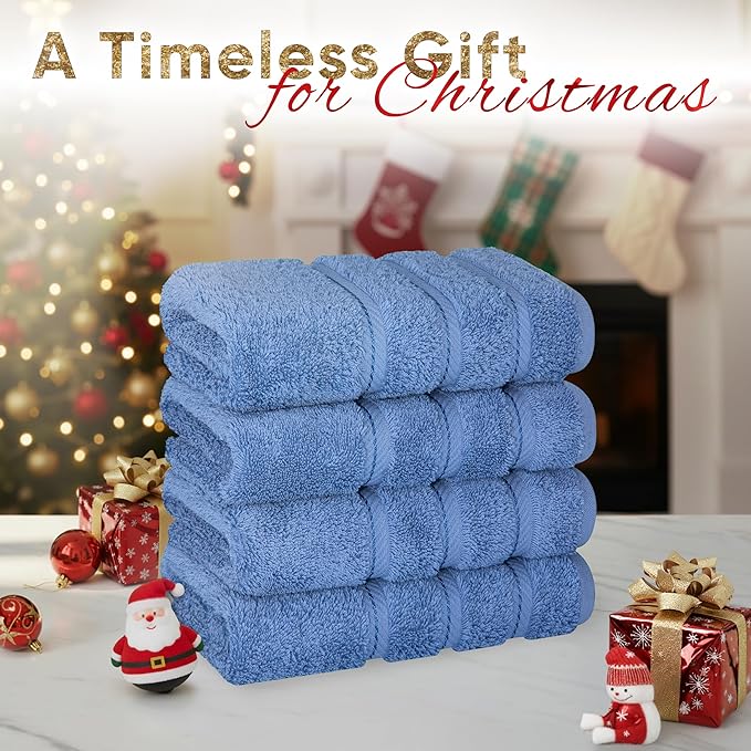 American Soft Linen Luxury Hand Towels for Bathroom, 600 GSM 100% Cotton Turkish 4 Piece Hand Towel Set, 600 GSM Hand Face Towels for Kitchen, Electric Blue Hand Towels