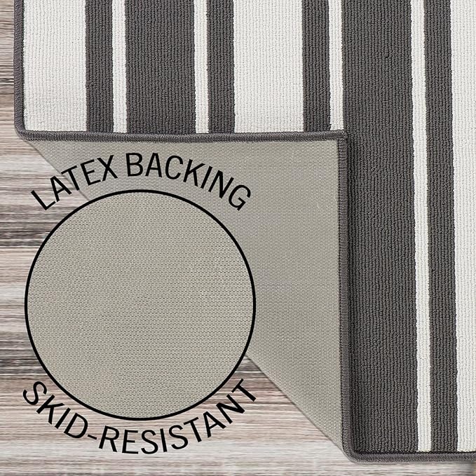 Nautica – Runner Rug | Indoor Runners for Hallways and Entry Rugs| Non-Slip and Non-Skid Entry and Kitchen Door Mat| Machine Washable Entryway Carpet Rugs | 26” x 72” | Stripe Dark Grey