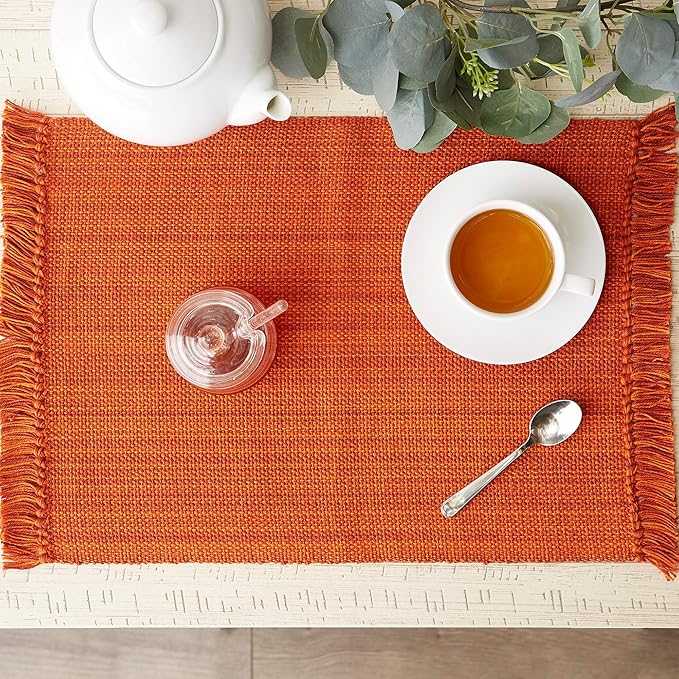 DII Variegated Tabletop Collection, Placemat Set3x19, Burnt Orange, 6 Piece