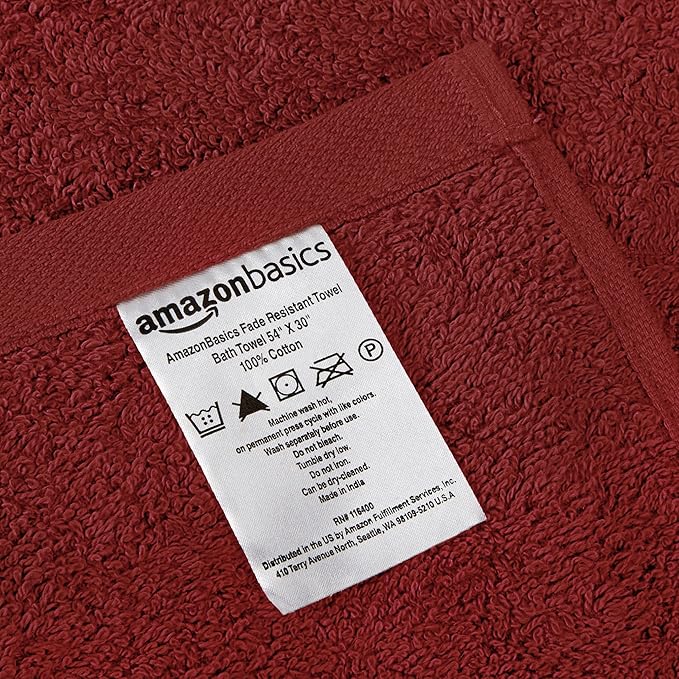 Amazon Basics Soft Bath Towels set , Absorbent Fade Resistant 100% Cotton washcloths 6 Pieces (12" x 12"), Perfect face towels, fingertip towels, Crimson