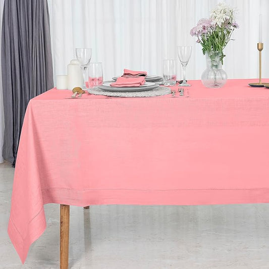 D'Moksha Homes Dusty Pink Linen Tablecloth 60 x 120 Inch - 100% Pure Linen Hemstitch Tablecloth for Rectangle Tables - Classic Hemstitch, Machine Washable Table Cloth for Christmas, Holiday, New Year