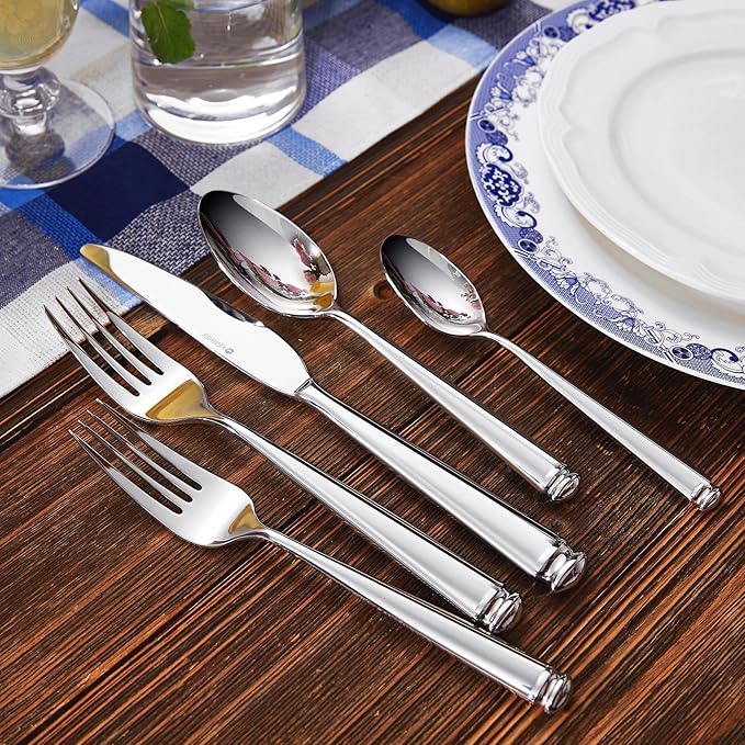 KEAWELL Premium Regal 20-Piece Silverware Set – 18/10 Stainless Steel Flatware with Tapered Column Handles, Dishwasher Safe and Perfect for Gifting or Formal Dining (20, Silver)