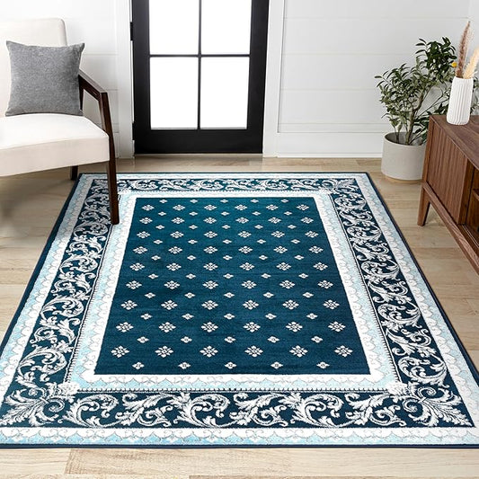 JONATHAN Y Acanthus French Border Navy/Blue Indoor Area Rug, 8x10, Vintage, Bohemian, Easy-Cleaning for Living Room, Bedroom, Kitchen, Pet Friendly, Non-Shedding (MDP504C-8)