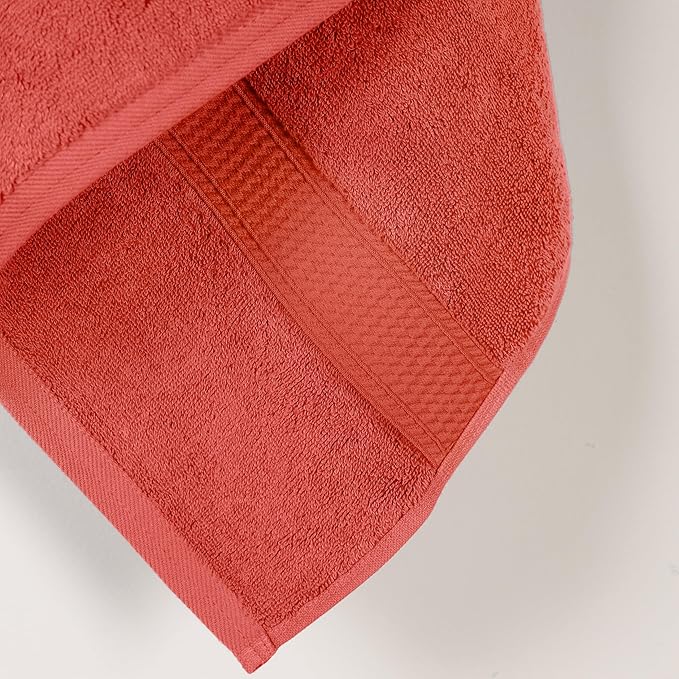 Superior Egyptian Cotton Pile Bath Towel Set of 2, Ultra Soft Luxury Towels, Thick Plush Essentials, Absorbent Heavyweight, Guest Bath, Hotel, Spa, Home Bathroom, Shower Basics, Coral