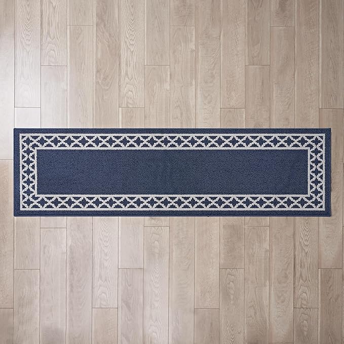 Nautica – Runner Rug | Indoor Runners for Hallways and Entry Rugs| Non-Slip and Non-Skid Entry and Kitchen Door Mat| Machine Washable Entryway Carpet Rugs | 2'2" x 8'| Trellis Denim