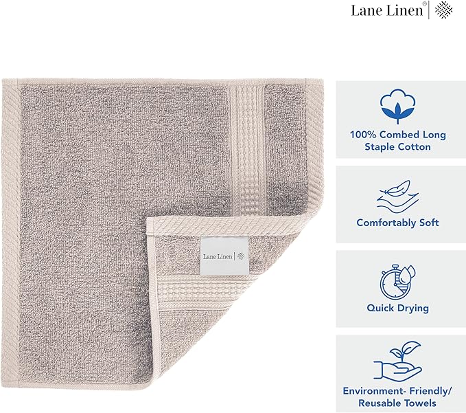 LANE LINEN 100% Cotton Wash Cloths - 24 Pcs - Spa & Salon Quality - Ring Spun Cotton Face Cloths - Soft & Absorbent Washcloths for Body, Beauty, Home, Gym - Fingertip Towels Set - 13"x13", Platinum