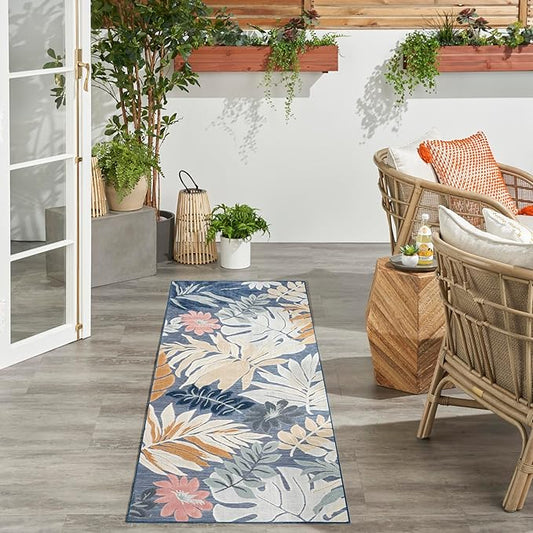 Nourison Home Suncoast Denim Multi 2' x 6' Area Rug - Easy Clean, Non Shedding, Bed Room, Living Room, Dining Room, Kitchen (6' Runner)