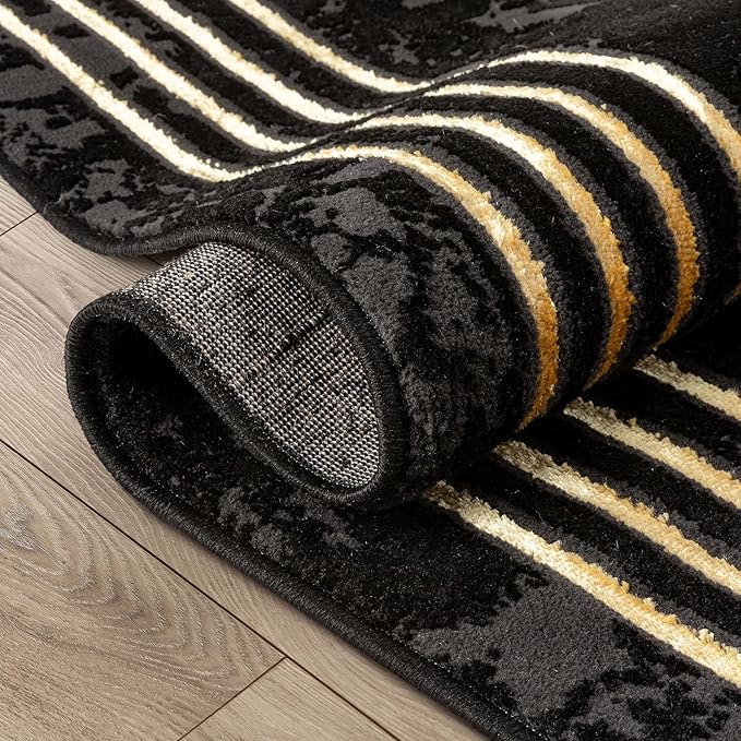 Well Woven Lezlee Abstract Modern 3'11" x 5'3" Area Rug Black Gold Marble Border - for Entryway, Office, Accent