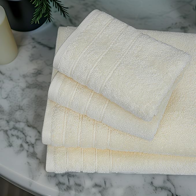 Tens Towels Pack of 8 Towels Set, 2 Extra Large Bath, 2 Hand, 4 Washcloths, 100% Cotton, Lighter Weight, Quicker to Dry, Super Absorbent, Perfect for Bathroom, Cream