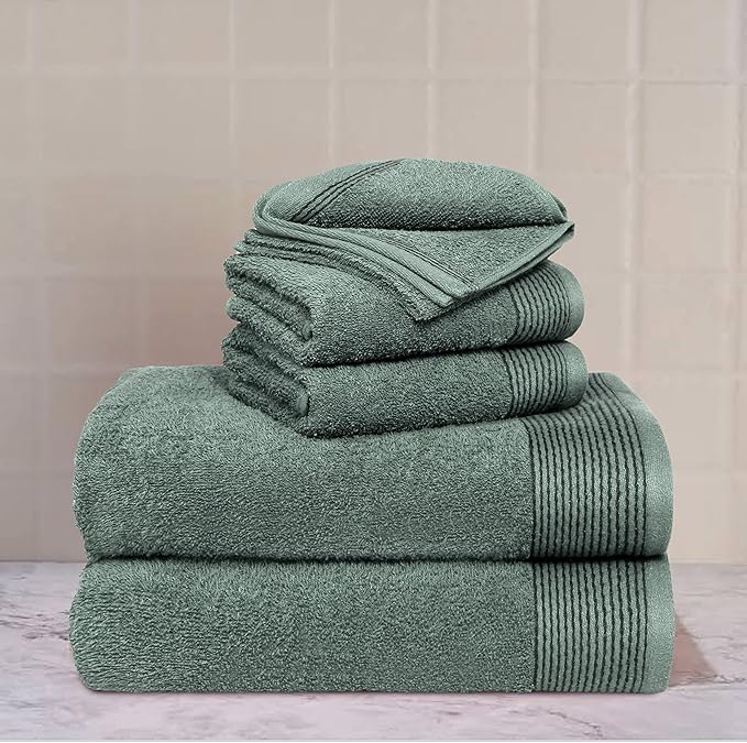 Belizzi Home 100% Cotton Ultra Soft 6 Pack Towel Set, Contains 2 Bath Towels 28x55 inchs, 2 Hand Towels 16x24 inchs & 2 Washcloths 12x12 inchs, Compact Lightweight & Highly Absorbant - Jade