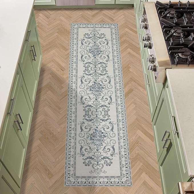 Laura Ashley Sea Spray Blue Josette Medallion Machine Washable & Slip Resistant 26" x 72" Runner Rug