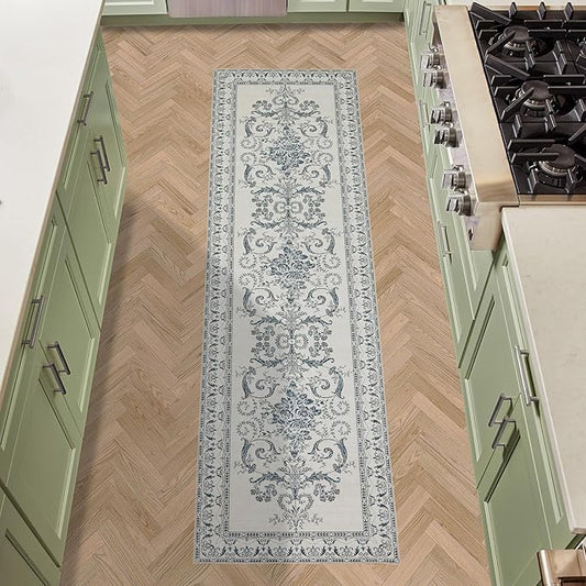 Laura Ashley Sea Spray Blue Josette Medallion Machine Washable & Slip Resistant 26" x 96" Runner Rug