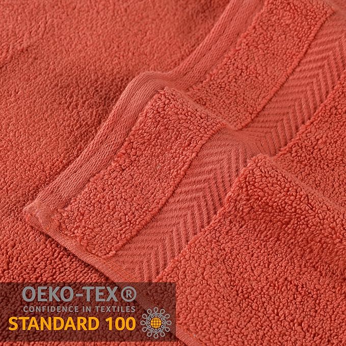 Superior Zero Twist 100% Cotton Towel Set, 3-Piece Set, Extra Soft Bath Towel, Face Towel and Hand Towel, Long-Staple Cotton Towels, Brick