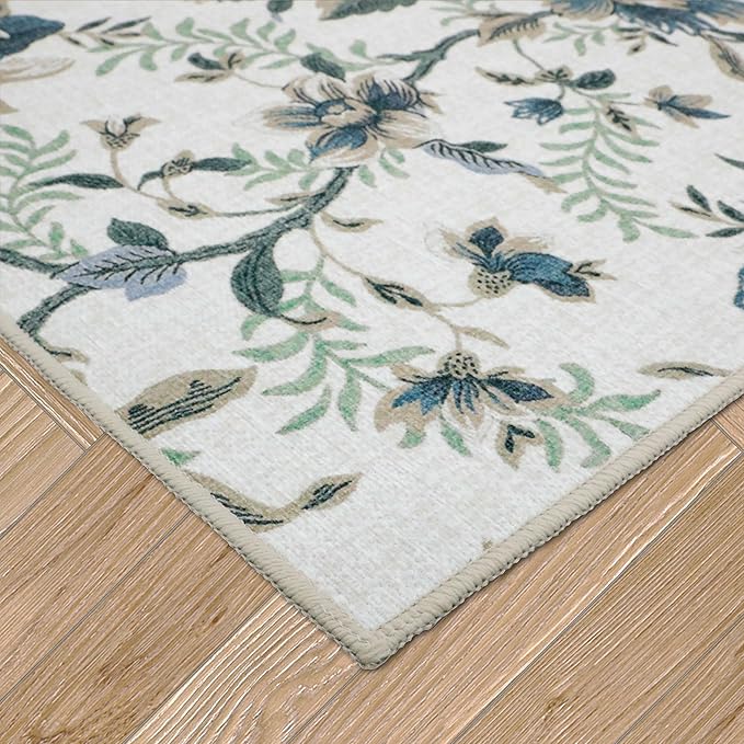 Laura Ashley Beige Edita's Garden Floral Machine Washable & Slip Resistant 26" x 72" Runner Rug