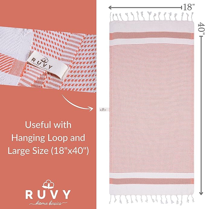 Ruvy Home Basics Turkish Hand Towels for Bathroom Set of 4 | 18"x40", Cotton | Decorative Towel for Bathroom, Kitchen, Dishcloth, Tea, Yoga, Face, Gym - Orange