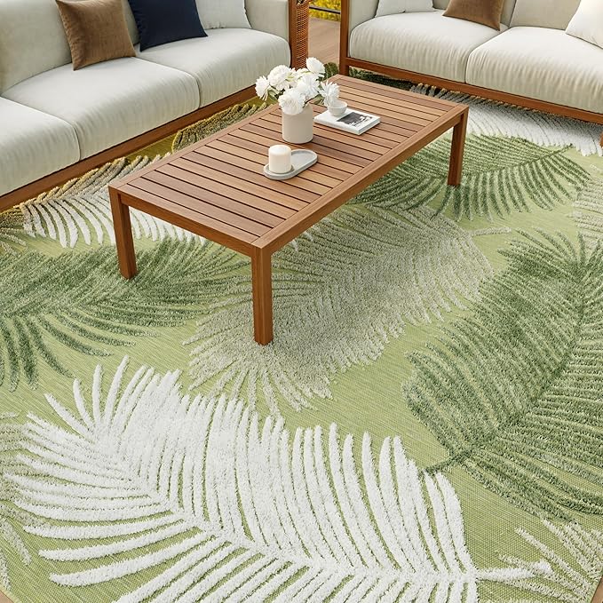 Nourison Home Suncoast Green 7'10" x 9'10" Area Rug - Easy Clean, Non Shedding, Bed Room, Living Room, Dining Room, Kitchen (8' x 10')