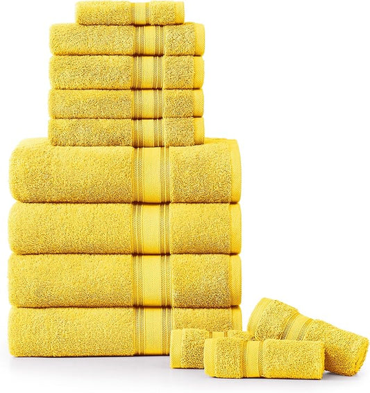 LANE LINEN 12 Pack Towels for Bathroom – 100% Mercerized Cotton, 4 Bath, 4 Hand & 4 Wash Cloth, Zero Twist Soft Towels, Oeko Tex Certified Hotel Quality Towel, Easy to Wash – Mimosa