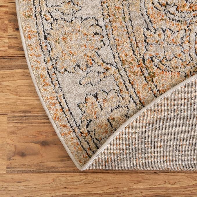 Unique Loom Isabella Collection Area Rug - Adjani (3' 3" Round, Beige/ Black)