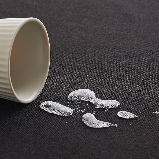 Linen Tablecloth with Tassels, Farmhouse Style Black Tablecloth, Water Resistant Burlap Tablecloths for Rectangle Table, 52x70 Inch Black