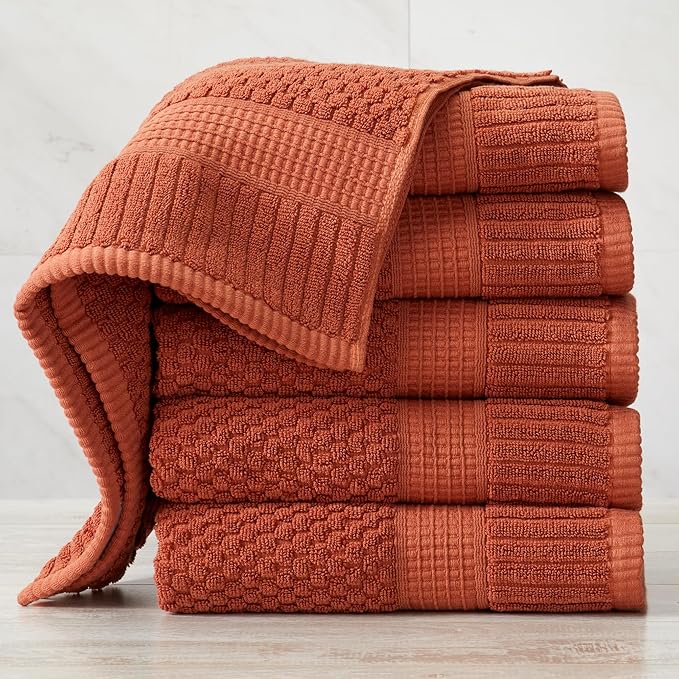 NY Loft 100% Cotton Hand Towel 6 Pack Hand Towel Set | Super Soft & Absorbent Quick-Dry Hand Towels 16" x 28" |Textured and Durable Cotton | Trinity Collection (6 Pack Hand Towel, Clay)