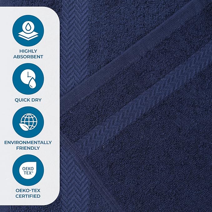 Superior 24-Piece Cotton Face Towel/Washcloth Set, Small Towels for Facial, Spa, Resort, Quick Wash, Gym, Resort, Bathroom Essentials, Master/Guest Bath Decor, Soft, Franklin Collection, Blue