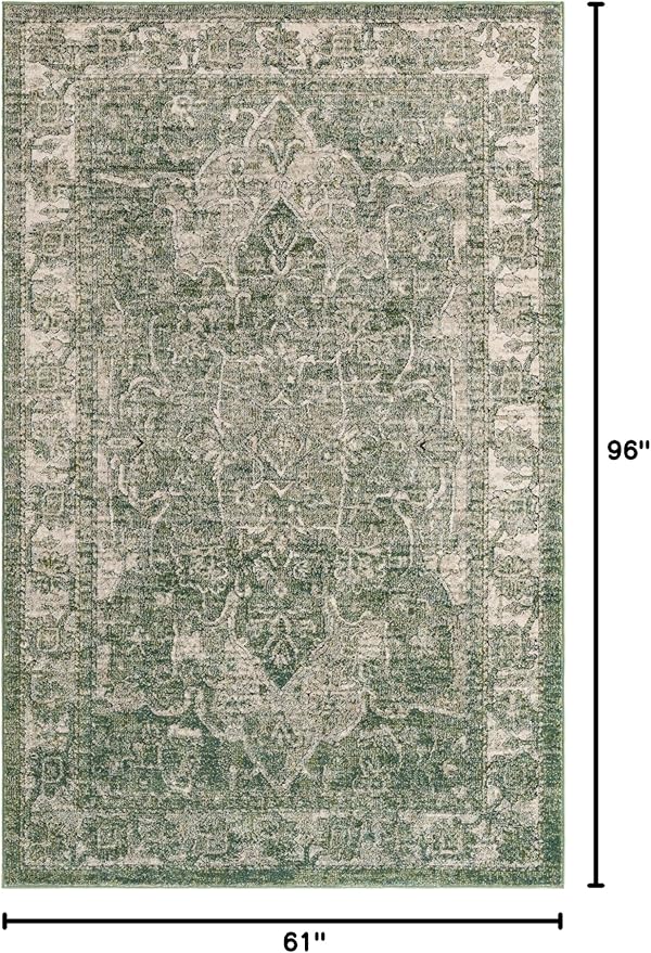 Unique Loom Isabella Collection Area Rug - Adjani (5' 1" x 8' Rectangle, Green/ Ivory)