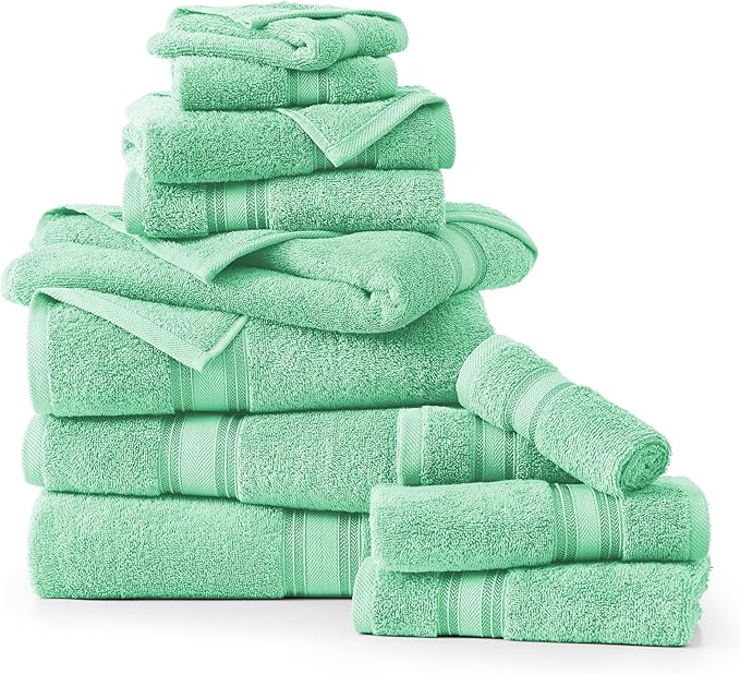 LANE LINEN Luxury Bath Towel Set of 12 – 100% Mercerized Cotton, 4 Bath Towels, 4 Hand Towel & 4 Washcloths, Zero Twist, Remains Soft & Absorbent Even After Multiple Washes - Aqua Sky