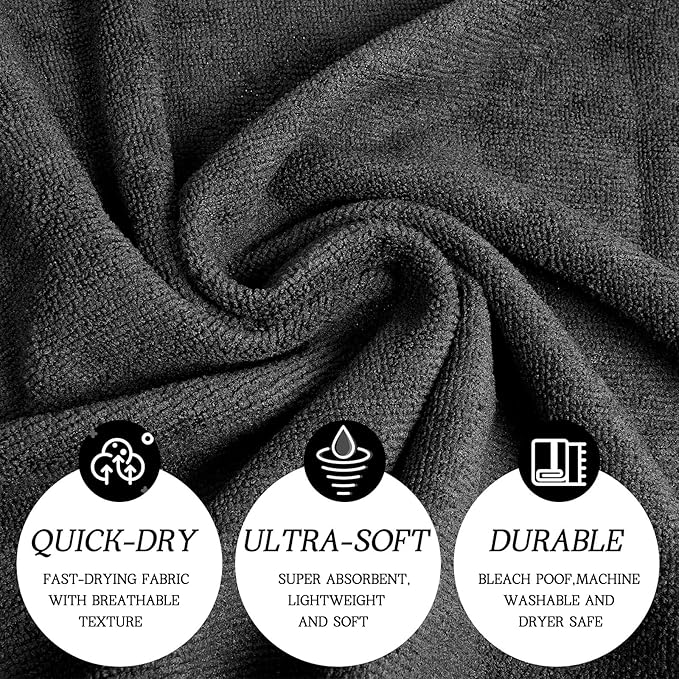 Shimeyao 48 Pack Bleach Proof Towels 16x 26inch Microfiber Absorbent Hair Towels Bulk Bleach Salon Hand Drying Cloth for Gym Bath Spa Shaving Shampoo Home(Black)