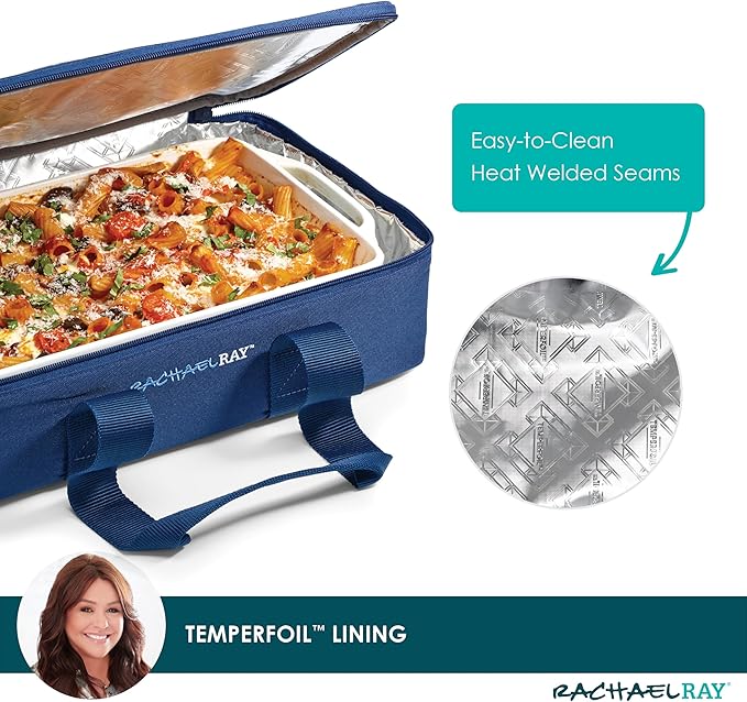 Rachael Ray Lasagna Lugger, Thermal Insulated Casserole Carrier for Hot or Cold Food, Lugger Tote for Potluck, Parties, Picnic, and Cookouts, Fits 9" x 13" Baking Dish