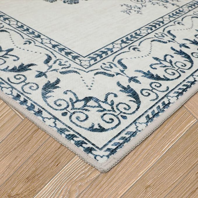 Laura Ashley Sea Spray Blue Josette Medallion Machine Washable & Slip Resistant 5' x 7' Area Rug