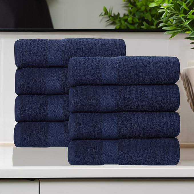 Superior 8-Piece Cotton Hand Towel Set, Small Towels for Fast Dry, Home Essentials, Bathroom Decor, Face, Body, Spa, Resort, Gym, Lightweight, Soft, House Accessories, Franklin Collection, Blue