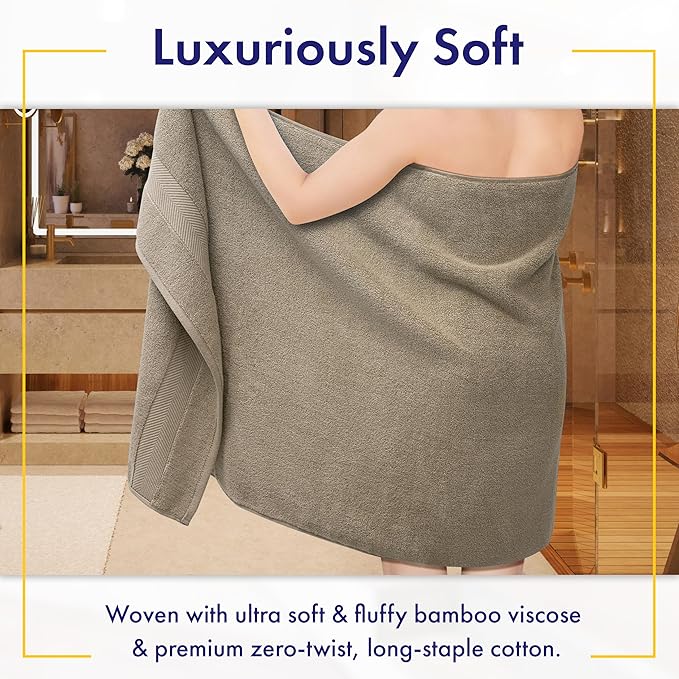 Ultra Soft & Plush Viscose from Bamboo Bath Towels - 700 GSM Luxury Bath Towels - 6 Piece Set - Super Absorbent & Quick Drying (Taupe)