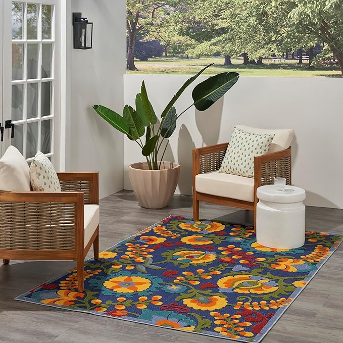 Nourison Home Aloha Navy Multicolor 6' x 9' Area Rug - Easy Clean, Non Shedding, Bed Room, Living Room, Dining Room, Kitchen (6' x 9')