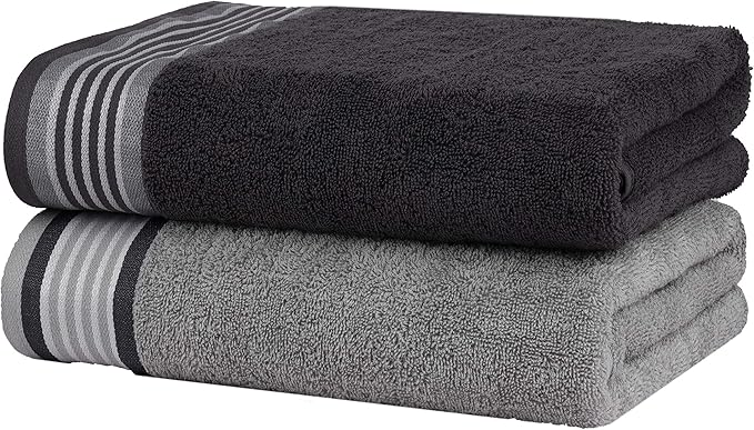 CASA COPENHAGEN, Designed in Denmark, 550 GSM, 35x70 Inches Extra Large Jumbo Size Bath Sheets, Set of 2 Towels, Super Soft Egyptian Cotton Towels for Bathroom & Shower - Granite Grey + Mirage Grey