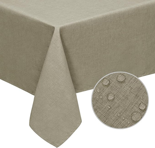 Easy-Going Faux Linen Waterproof Spill-Proof Tablecloth Stain Resistant Rectangle Table Cloth Wrinkle Free Decorative Fabric for Kitchen, Dining, Party, Weddings, Restaurants (60x84 in, Khaki)
