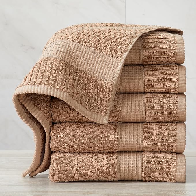 NY Loft 100% Cotton Hand Towel 6 Pack Hand Towel Set | Super Soft & Absorbent Quick-Dry Hand Towels 16" x 28" |Textured and Durable Cotton | Trinity Collection (6 Pack Hand Towel, Light Taupe)