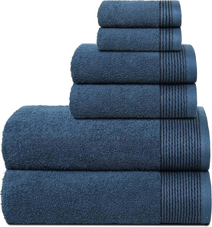 Belizzi Home 100% Cotton Ultra Soft 6 Pack Towel Set, Contains 2 Bath Towels 28x55 inchs, 2 Hand Towels 16x24 inchs & 2 Washcloths 12x12 inchs, Compact Lightweight & Highly Absorbant - Mineral Blue
