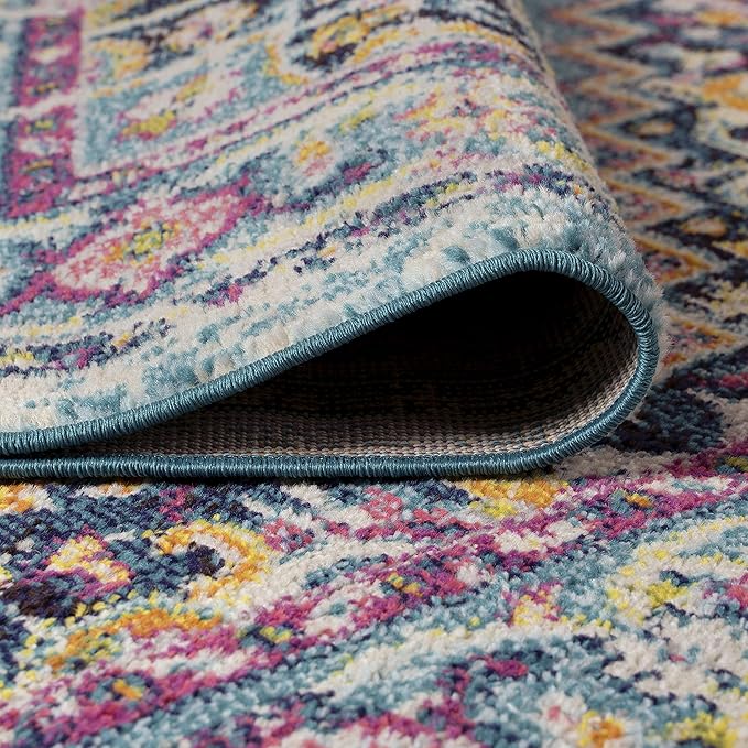 JONATHAN Y Brooklyn Geometric Medallion Blue/Multi Indoor Area Rug, 8x10, Vintage, Bohemian, Easy-Cleaning for Living Room, Bedroom, Kitchen, Pet Friendly, Non-Shedding (MDP207E-8)