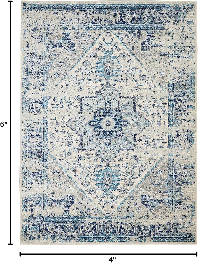 Nourison Home Tranquil Ivory/Light Blue 4' x 6' Area Rug - Easy Clean, Non Shedding, Bed Room, Living Room, Dining Room, Kitchen (4' x 6')