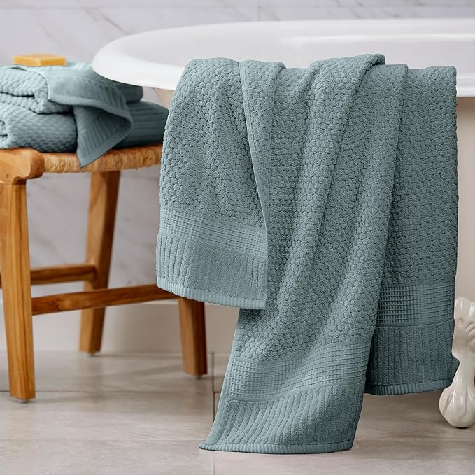 NY Loft 100% Cotton Bath Towel 4 Pack | Super Soft & Absorbent Quick-Dry Bath Towels 30" x 52" | Textured and Durable Cotton | Premium Thick Towels | 4 Pack Bath Towel - Stormy Sea