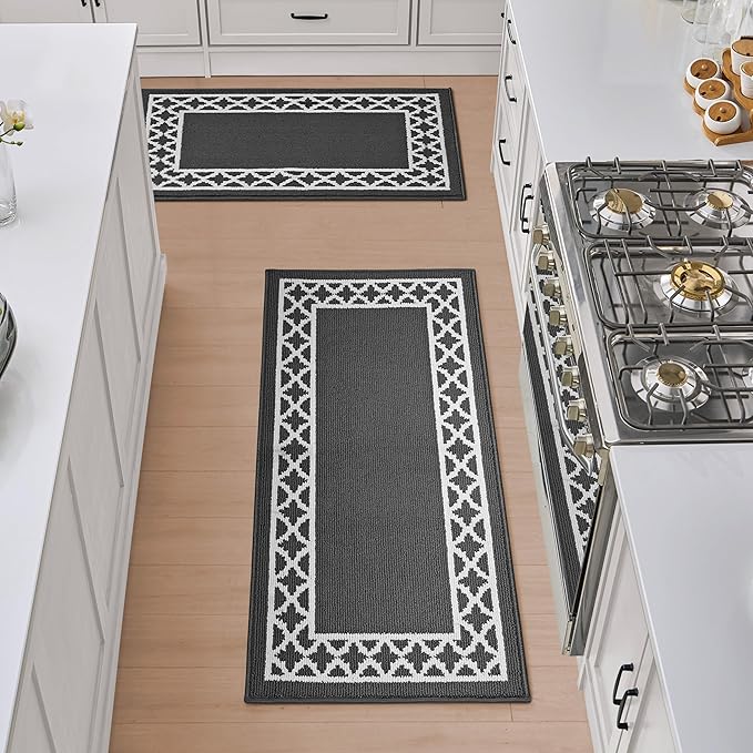 Nautica – Runner Rug 2 Piece Set | Indoor Runners for Hallways and Entry Rugs| Non-Skid Entry and Kitchen Door Mat| Machine Washable Carpet Rugs | 2'2" x 3'9" and 2'2" x 5' | Trellis Dark Grey