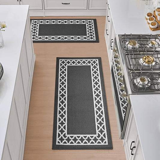 Nautica – Runner Rug 2 Piece Set | Indoor Runners for Hallways and Entry Rugs| Non-Skid Entry and Kitchen Door Mat| Machine Washable Carpet Rugs | 2'2" x 3'9" and 2'2" x 5' | Trellis Dark Grey